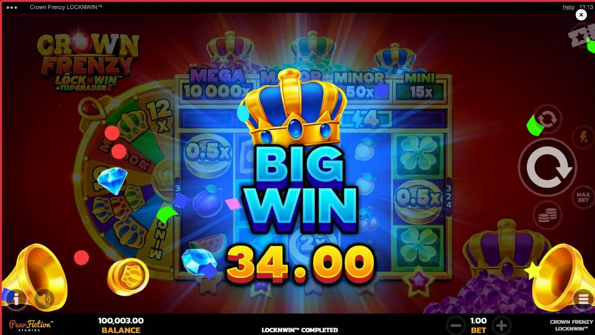 Tampilan visual mewah slot Crown Frenzy LockNWin dengan simbol mahkota dan permata